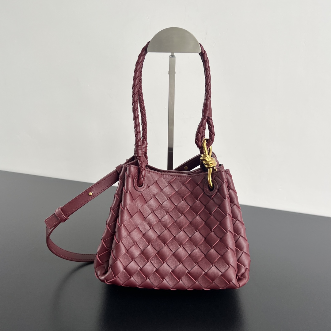 Small Parachute Intrecciato Leather Shoulder Bag Bordeaux